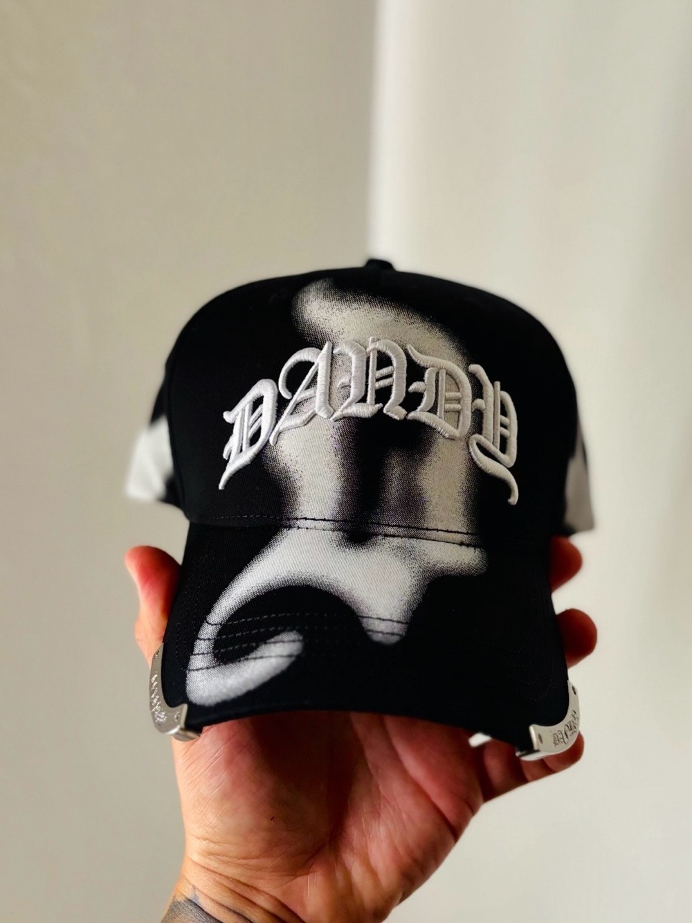 Black and White 'Dandy' Embroidered Baseball Cap
